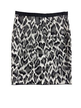 Rachel Roy Animal Print Mini Skirt Black White Gray Knit Stretch Size L Chic